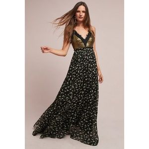 Ranna Gill Lakshmi Floral Gold Sequin Maxi Dress